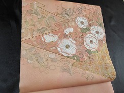 正絹 名古屋帯 染め 金彩 駒刺繍 手書き 逸品 未使用品